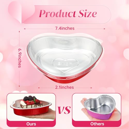 ywmigl 10 Pcs Valentine's Day 22.6 Oz Large Foil Heart Shaped Cake Pans Oven Safe Disposable Red Aluminum Foil Pans with Lids for Kitchen Valentine Day Birthday Wedding Party Cakes Baking Supply by ywmigl - Image 2