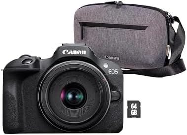Canon EOS R100 + RF-S 18-45mm F4.5-6.3 is STM Objektiv + Kameratasche + 64GB SD-Karte (Spiegellose Digitalkamera, 4k Videokamera, 24,1 Megapixel, Bildstabilisator, Objektivsteuerri