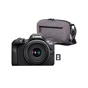Canon EOS R100 + RF-S 18-45mm F4.5-6.3 is STM Objektiv + Kameratasche + 64GB SD-Karte (Spiegellose Digitalkamera, 4k Videokamera, 24,1 Megapixel, Bildstabilisator, Objektivsteuerring, WLAN) schwarz