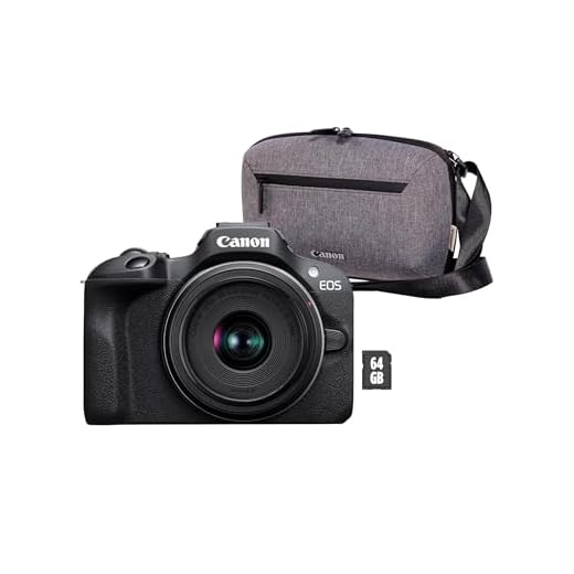 Canon EOS R100 + RF-S 18-45mm F4.5-6.3 is STM Objektiv + Kameratasche + 64GB SD-Karte (Spiegellose Digitalkamera, 4k Videokamera, 24,1 Megapixel, Bildstabilisator, Objektivsteuerring, WLAN) schwarz