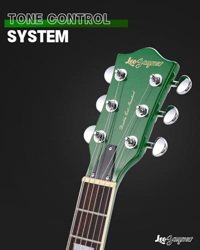 Image of Leo Jaymz 39 Inch Solid Body Electric Guitar - Poplar Wood Body,Maple Neck and Laurel Wood Fretboard (Green Flame)
