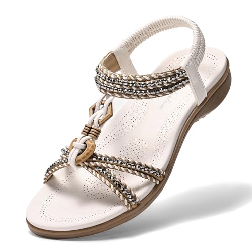 Littleplum Womens Sandals Arch Support Summer Flat Slides Ankle Elastic Walking Shoes Braided Beach Dressy Sandals for Women