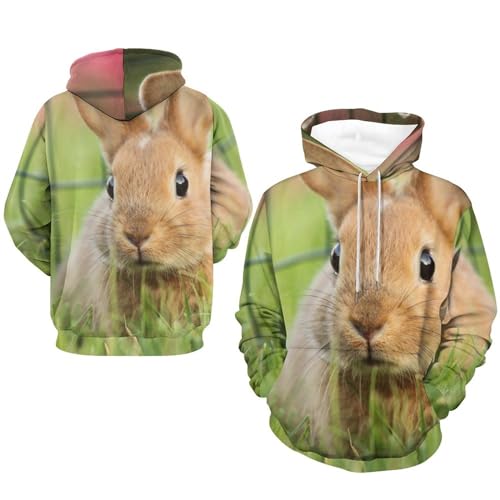 Sweats à capuche hoodie unisexe UMENG, pull molletonné imprimé lapin d'herbe taille S - 7