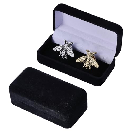 CHGCRAFT 2 boîte en Velours Noir pour Boutons de Manchette Pinces à Cravate Rangement Floqué Présentoir à Bijoux pour Fiançailles Anniversaire 2.99x1.54 pouce