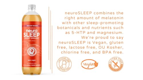 neuroSLEEP, Mellow Mango, Functional Beverage for Restful Sleep, Non-Carbonated, 16.9 Fl Oz (Pack of 12)