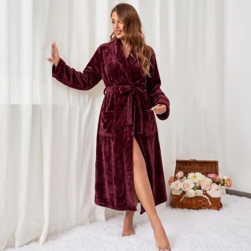 Image of RONGTAI Womens Bathrobe Ladies Fleece Plush Warm Long Robes Fleece Nightgown Sleepwear