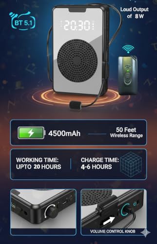 Image of Cason Wireless Voice Amplifier for Teachers with Mic for Teaching in Classroom with FM Radio & Magnetic Lavalier,16H Battery, Bluetooth Collar Mic with Speaker for Tour Guides, Meetings