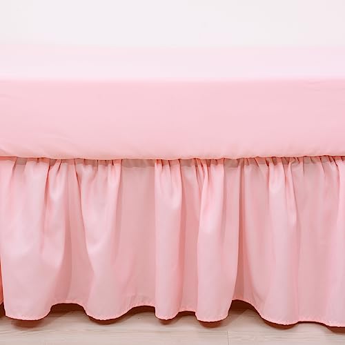 Image of Cloele 3 Pieces Crib Bedding Set for Girls- Solid Ruffle Quilted Includes Comforter Fitted Sheet Crib Skirt,Cute Ruffled Nursery Baby Crib Standard Size Baby Bedding Set Pink
