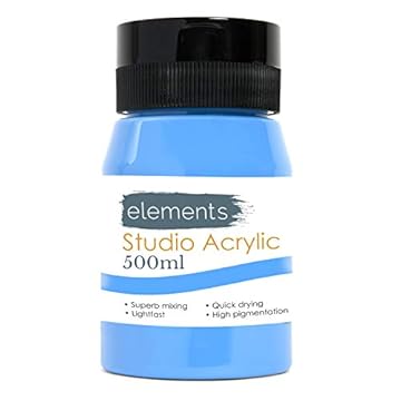 Elements 500ml Acrylic Paint 500 ml Tub - Quick Drying Acrylic Paints with High Pigment and Vibrant Colour Pigment Cerulean Blue