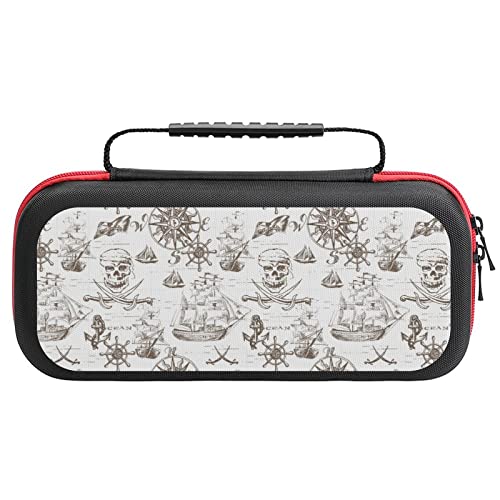 Vintage Jolly Roger Map with Sailboats Compatible with Nintendo Switch Carrying Case Portable Travel Carry Cover Accessories With 20 Game Card Slots
