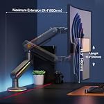 NB Designer Arme de moniteur de jeu pour 32 à 60 Écran de inches, chargez jusqu'à 20 kg, VESA 75/100, RGB-Light, lourd, réglable en multi angle, en aluminium haut de gamme, prolongement à long bras gris noir