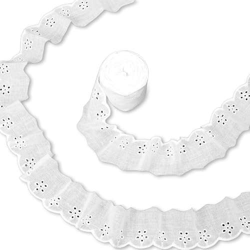 Ribete de encaje de algodón blanco de 15 yardas, cinta floral con ojales y borde ondulado, ribete de volantes para coser vestidos, ropa, bolsos, muñecas y mascotas (1.57 pulgadas de ancho)