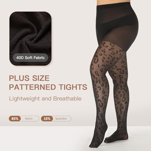 Yilanmy Plus Size Patterned Tights 40D Sheer Pantyhose High Waist Black Polka Dot Halloween Tights for Women3