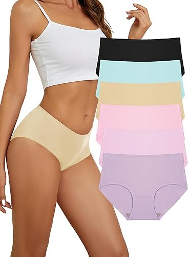 Women's Seamless Bikini Underwear High Rise No Show Soft Cheeky Ladies Underwear for Women 5 Pack Plus Size Everyday Casual Panties-image-46