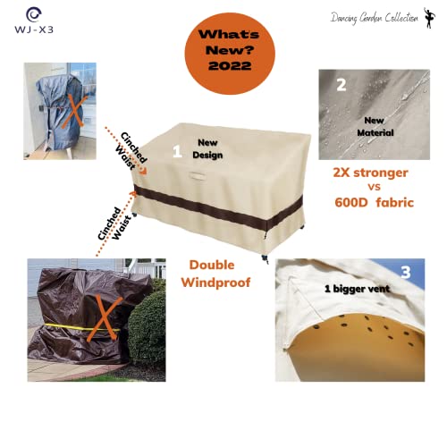 Wj-X3 2-Seater Outdoor Bench Cover, Heavy Duty Patio Bench Cover, Waterproof Bench Cover, High Wind Resistant Design For Porch Bench Cover, 70W X 30D X 35H, Beige & Coffee #TOP1