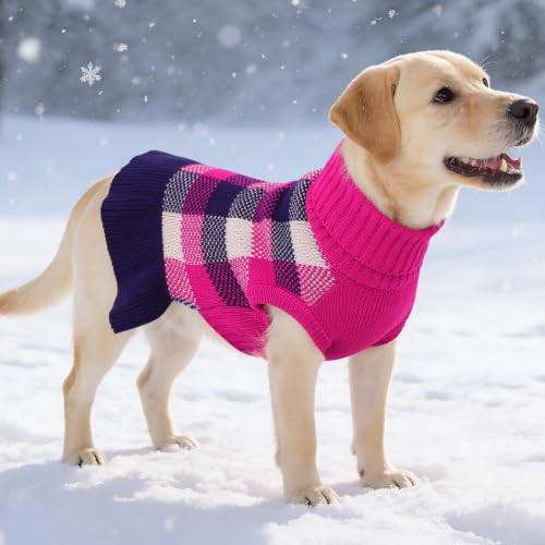 Image of Dog Sweater Dress Plaid Knitwear for Large Dogs Girl Christmas Clothes