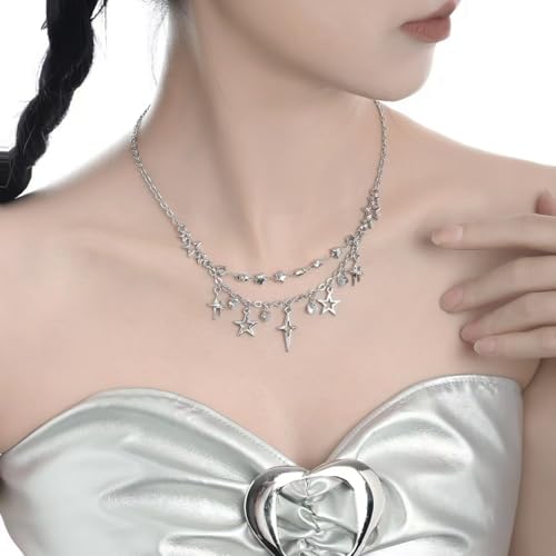 Star Y2k Pendant Necklace for Women Stainless Steel Silver Punk Aesthetic Chain Necklace Jewelry2
