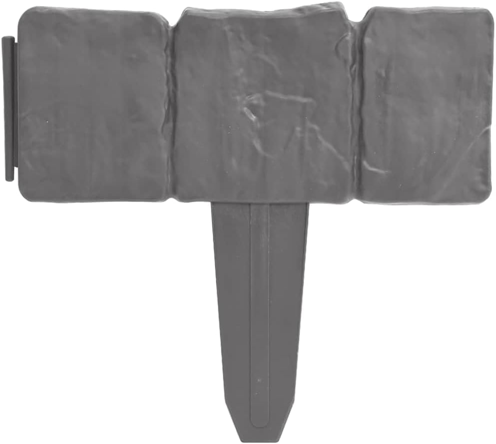 vidaXL Lawn Fence with Stone Look, High Stability and Durable Plastic Material, Easy Grounding Spikes, Versatile Garden and Backyard Protector, Pack of 41 Pieces, Anthracite