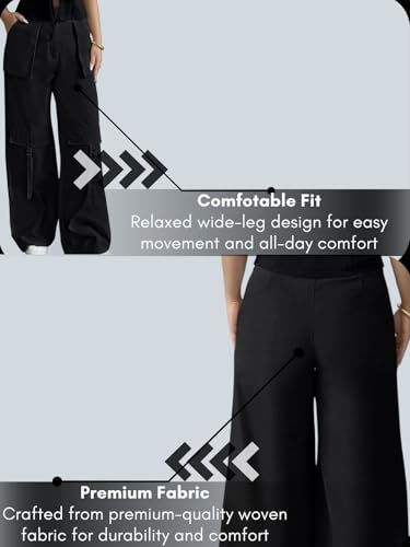Image of Leriya Fashion Cargo Pants for Woman | Cargo Pants for Women Cotton Wide Leg Utility Fit Flap Pockets | Trousers Fors Women, Relaxed Fit Baggy Pant Airport Outfit for Womens Streetwear Attire
