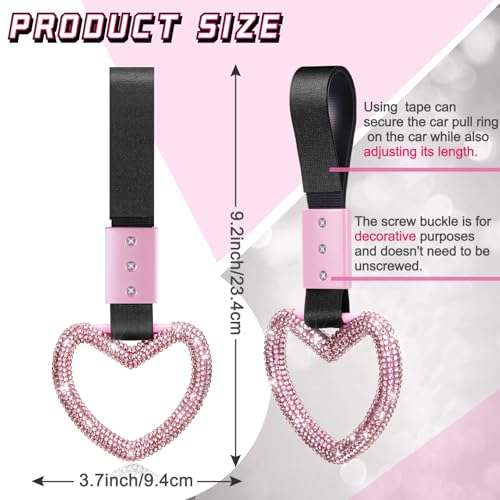 Image of Fabbay Bling Car Accessories Bling Heart Handle Ring Car Accessory for Women Hand Strap Drift Charm Rear Bumper Warning Ring Decor for auto Bus Interior Exterior Decoration (Pink, Heart Style)