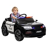 Qaba Kids Ride on Police Car, 12V 7AH Battery Powerd Electric Car with Big Battery, Remote Control, 4 Spring Suspension Wheels, Siren, Music, Light, Horn, Auxiliary Wheel, Black