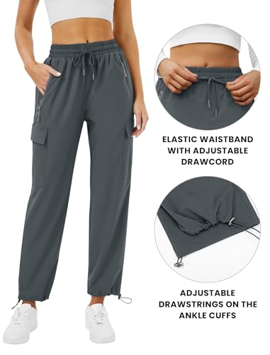 Friptspyg Outdoor Hosen Cargohose Damen Leichter Trekkinghose Wanderhose Schnelltrocken Wasserdicht Einstellgurt Sportlich Jogginghose mit Taschen,Grau M