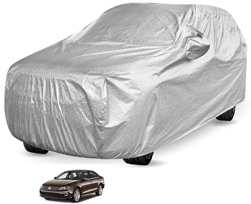 Image of Auto Hub Waterproof Car Cover Compatible with Jetta with Mirror Pocket, Soft Cotton Lining, Waterproof Jetta Car Cover- Metallic Silver