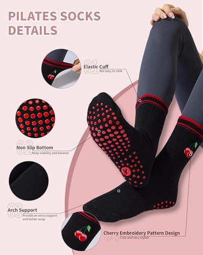 Image of Yawlsow Pilates Grip Socks for Women Yoga Grippy Socks Cute Barre Non Skid Athletic Crew Sticky Sock Workout Hospital