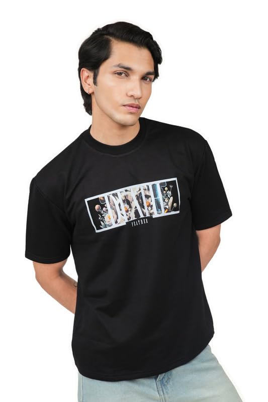 Men's Oversized Graphic Printed T-Shirt | Cotton Poly Blend | Drop Shoulder Half Sleeve Round Neck Casual Streetwear Tee | Skull Death Back Print | Black