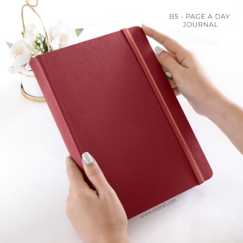 Image of NEORAH -B5 PLAIN| 368 Pages - 110 Gsm | PAGE A DAY JOURNAL (25x17.5 cm)-Hardcover Unruled Notebook |Back Pocket |3 Silk Book Mark - Completely HANDMADE for Journaling,Note Taking- RED