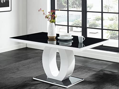 Vente-unique - Table à Manger Twist - 6 Couverts - MDF laqué & Verre trempé - Noir & Blanc