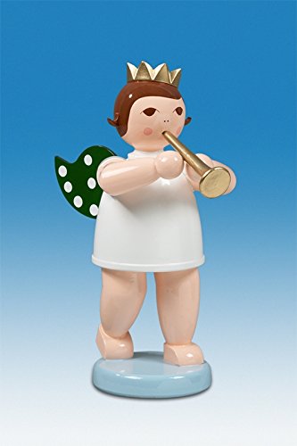 Ange de musicien avec trompette figurine souvenir de Noël en bois d'antan