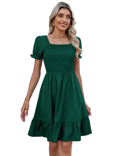 Image of Lyrur Women's Short Sleeve Summer Dresses 2026 Spring Casual Square Neck Easter Dress A-Line Tiered Sundress with Pockets