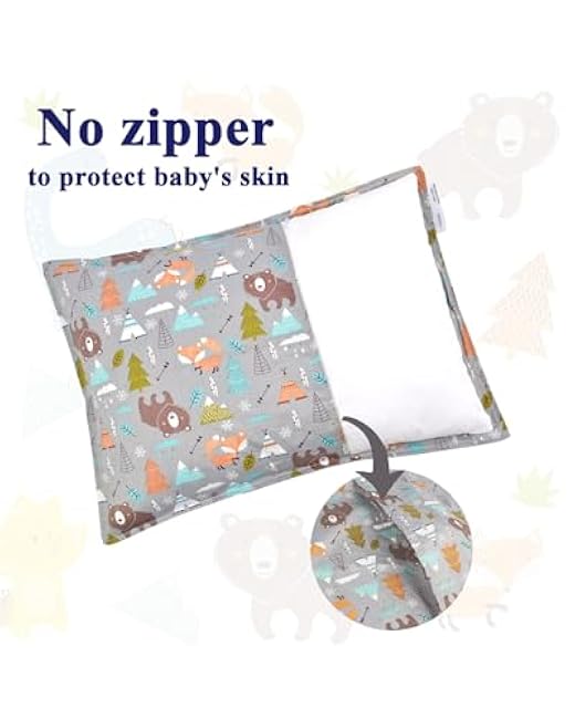 ALVABABY Toddler Pillowcases 2 Pack Organic Cotton Kids Pillow Cover Fit 13x 18 or 12x16 Envelope for Girl Boy Sleepy Travel Dinosaur Bear