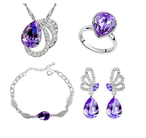 Preisvergleich Produktbild Inception Pro Infinite - Schmuckset - Vier Teile - Halskette - Armband - Damenarmband - Ohrringe - Tropfenring - lila Farbe
