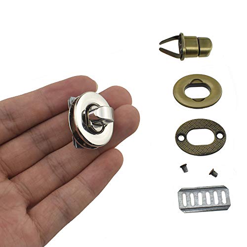 HAHIYO Twist Purse Closure Turn Locks Clip Clasp Easy Install with Online Instructions Picture for Wallet Briefcase Clutch Handbag 1.1 Inch Length Metal Sturdy Antique Brass Silver 2 Sets with Washers