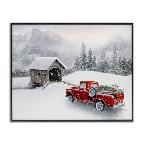 Snowcapped Mountain Vintage Red Truck, 24 x 30 Inch Framed Giclée Print