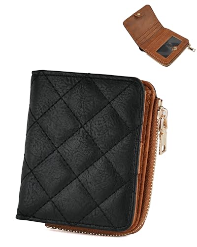 Small RFID Bifold Wallet for Women Slim Card Holder with Zipper Coin Pocket & 2 ID Windows,Compact Gift Wallet