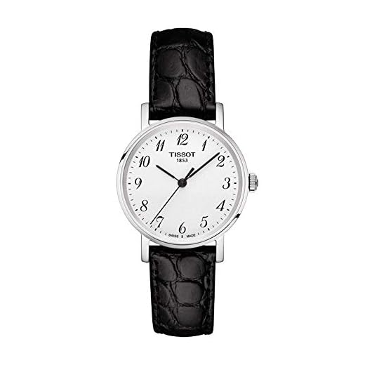 Tissot Relógio feminino Everytime Desire 316L caixa de aço inoxidável quartzo suíço com pulseira de couro, preto, 15 (modelo: T1092101603200)