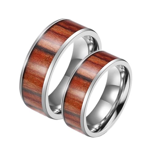 Bague de fiançailles couple en acier et bois marron pour sceller votre amour