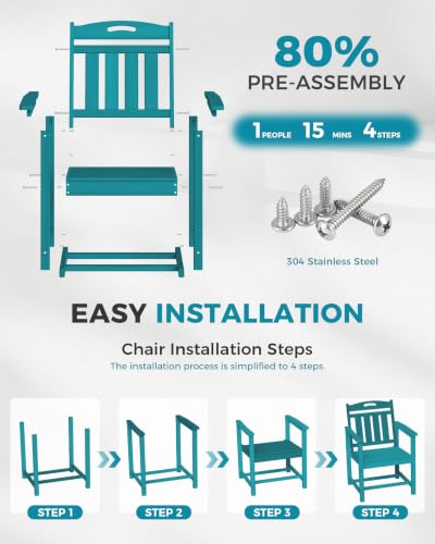 Image of Ciokea HDPE Outdoor Patio Dining Chairs Set of 2, All-Weather Porch Chair with Wide Seat, Durable Outdoor Furniture for Backyard, Garden, Lawn & Poolside, Lake Blue