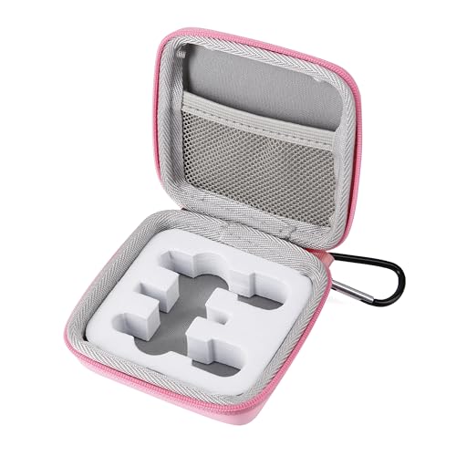 Micro cravate sans fil rangé dans sa sacoche rigide rose à 3 compartiments