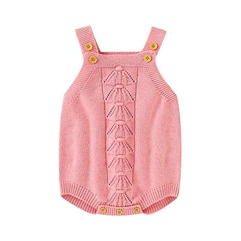 VICROAD Baby Knitted Rompers Newborn Boys Girls Onesies Sleeveless Jumpsuit Knitwear Outfits Pink Cover
