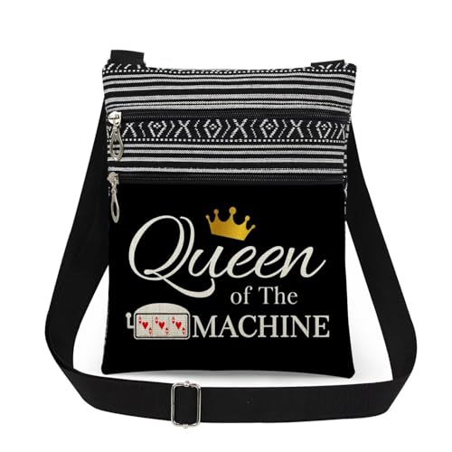 XiaoGalaee Machine Queen Adjustable Strap Crossbody Bag Queen of The Machine Print with Slot Machine Gift for Gaming Adults Messenger Bag Birthday or Christmas Gift for Gambling Lovers (Black)