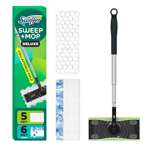 Swiffer Sweep & Mop Deluxe 2-in-1 Floor Mopping and Sweeping Kit, Multi-Surface Kit for Floor Cleaning, Kit Includes 1 Sweeper Device, 5 Heavy Duty Dry Sweeping Cloths, 6 Heavy Duty Wet Mopping Cloths