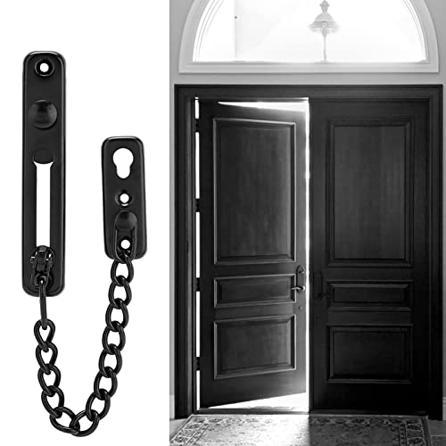 Security Door Chain Safety Door Lock Anti-Theft Chain Latch for Home Security(Black, 201 Stainless Steel)