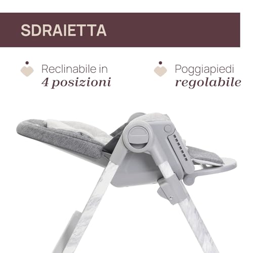 Chicco Polly Armonia Seggiolone Evolutivo Pappa per Bambini da 0 Mesi a 40 kg, Sedia Evolutiva, Seggiolone Reclinabile a Sdraietta con Altezza e Poggiapiedi Regolabili, 4 Ruote, Compatto, Grigio - 5