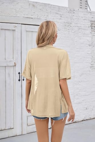 Image of Iandroiy Women's Lightweight Open Front Cardigans Casual Short Sleeve Blouse Tops