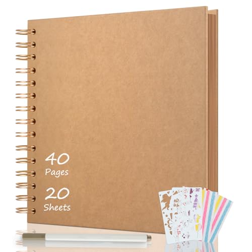 AIOR Album Fotos Scrapbook 21x21cm, DIY Espiral Álbum de Recortes para Pegar y Escribir 40 Páginas, Regalos de Boda Aniversario Cumpleanos, Para Bebés Amigos Parejas (Caqui)