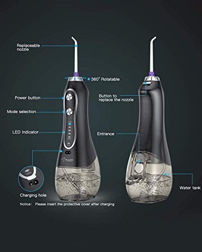 BESTOPE Water Oral Flosser 300ML 5 Modes & 8 Jet Tips - IPX7 Waterproof Cordless Dental Oral Irrigator Portable and Rechargeable Flossing for Braces & Bridges Care, Home and Travel - Thumbnail 7